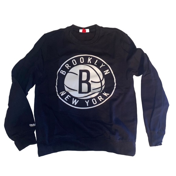 Mitchell & Ness Brooklyn Nets Basketball Crewneck Sweatshirt Black Size Small - Picture 1 of 8